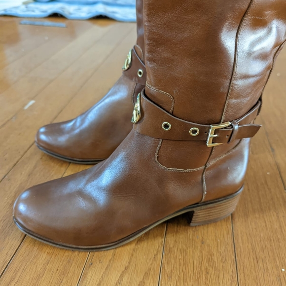 NWT Michael Kors brown leather boots winter square block heel Size 9 never worn - Picture 4 of 4